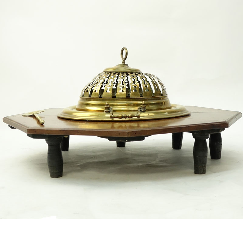 Vintage Brass and Wood Brazier