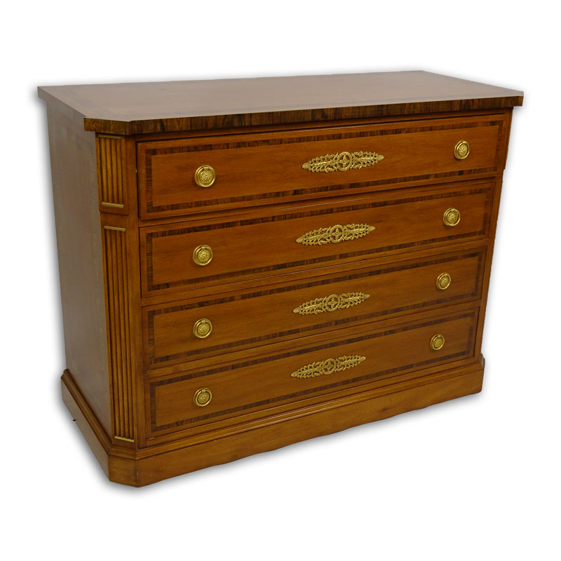 Vintage Empire Style Mahogany Inlaid and Gilt Bronze Commode/Chest of Drawers