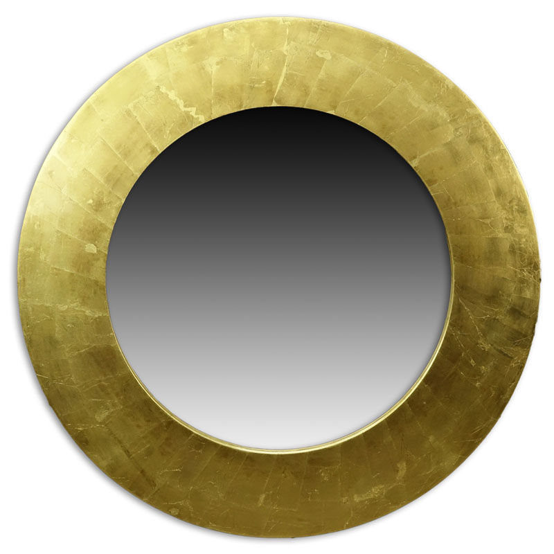 Modern Karl Springer Style Lacquered Gold Leaf Round Beveled Mirror