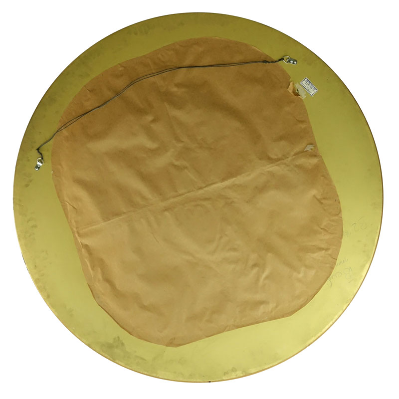 Modern Karl Springer Style Lacquered Gold Leaf Round Beveled Mirror