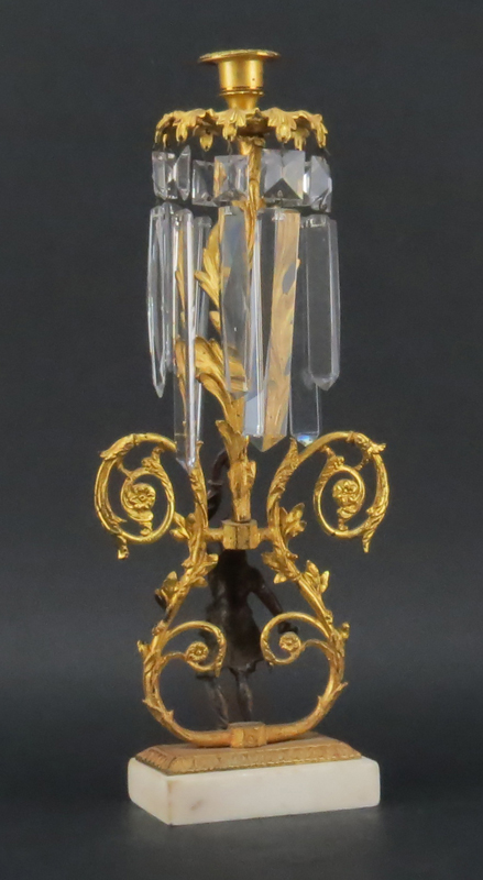 Antique Bronze And Crystal Figural Candlestick