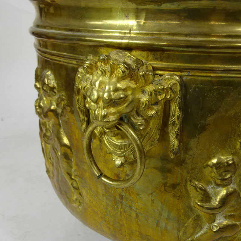 19th Century Brass Raised Cherub Relief Jardinière