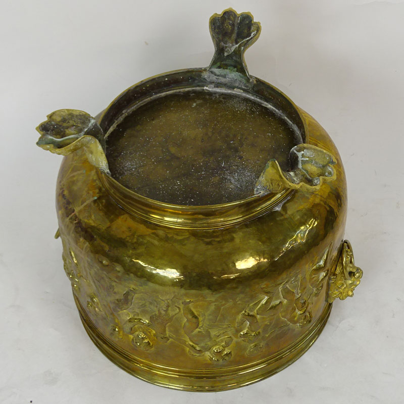 19th Century Brass Raised Cherub Relief Jardinière