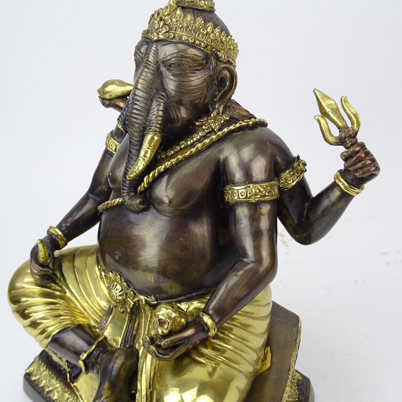 20th Century Thai Hindu Bronze and Gilt Seated Ganesh Sculpture