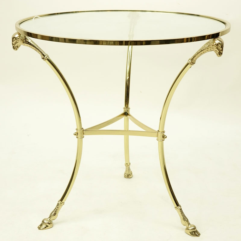Modern Hollywood Regency Style Gilt Brass Round Glass Top Table