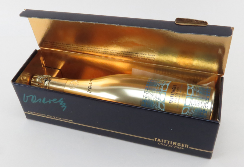 Circa 1978 Taittinger Collection Victor Vasarely Champagne Bottle in Original Box