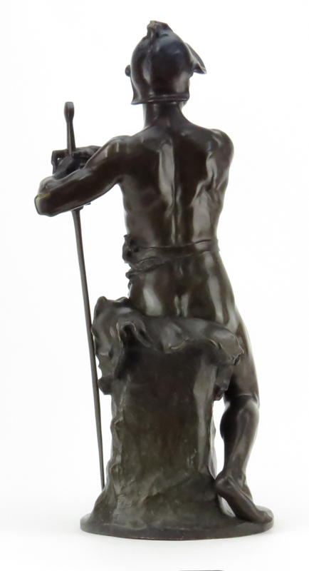 Marcel Debut, French (1865-1933) "Guerrier Reposant sur L'épée" Bronze Sculpture