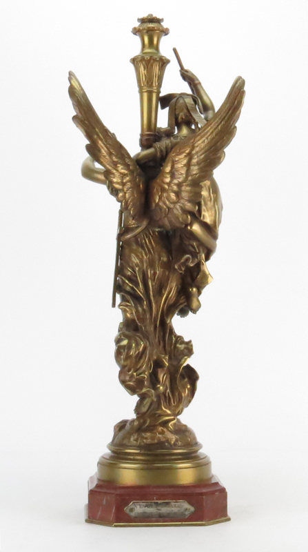Charles Anfrie, French  (1833-1905) "Èspérance" Bronze Figural Grouping on Rouge Marble Base