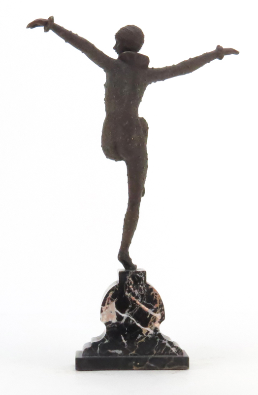 After: Dimitri Chiparus, Romanian/French (1886-1947) Art Deco "Dancer of Kapurthala" Style Bronze Sculpture on Marble Base