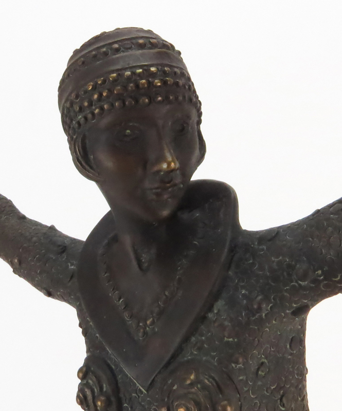 After: Dimitri Chiparus, Romanian/French (1886-1947) Art Deco "Dancer of Kapurthala" Style Bronze Sculpture on Marble Base