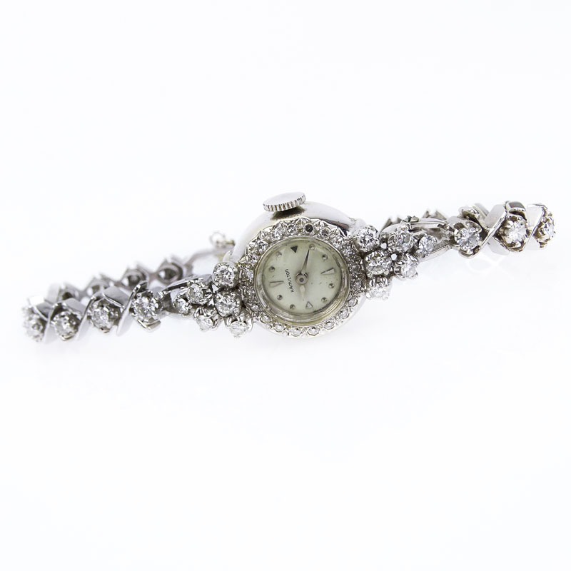 Lady's Vintage 14 Karat White Gold and Approx. 2.0 Carat Diamond Bracelet Watch