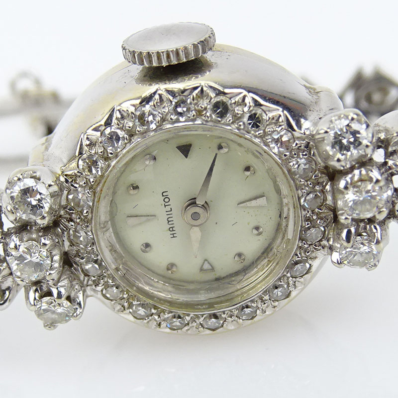 Lady's Vintage 14 Karat White Gold and Approx. 2.0 Carat Diamond Bracelet Watch