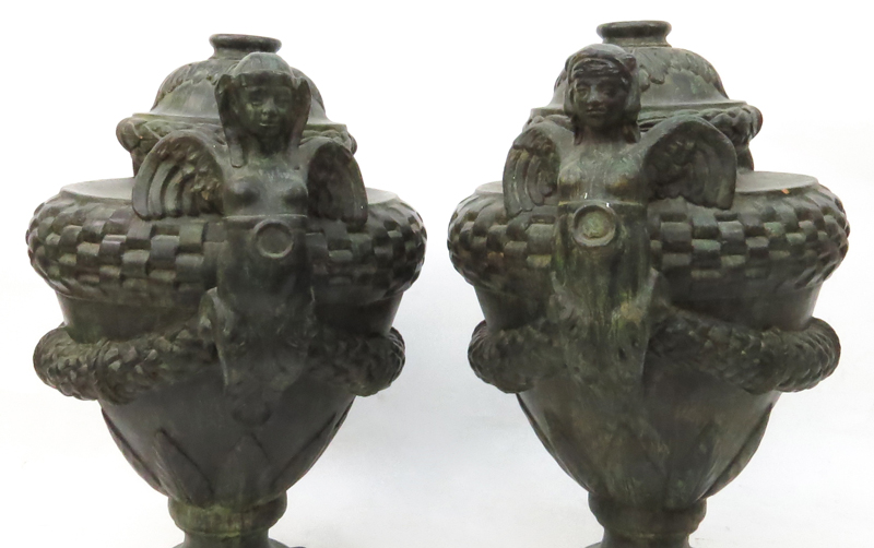 Pair Large Figural Terracotta Garden Urns