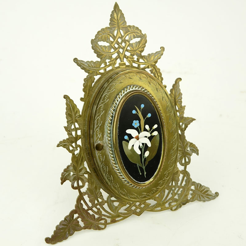 19/20th Century Victorian Style Pietra Dura and Gilt Brass Picture Frame