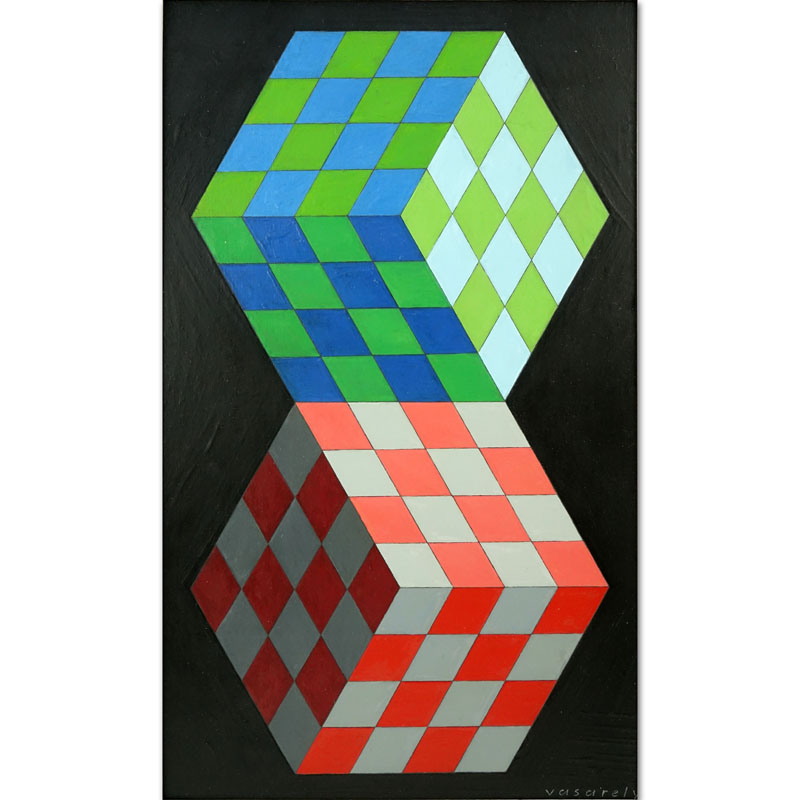 Attributed to: Victor Vasarely, French/Hungarian (1906-1997) Oil on Artist Board, Abstract Composition