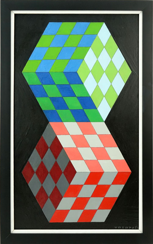 Attributed to: Victor Vasarely, French/Hungarian (1906-1997) Oil on Artist Board, Abstract Composition