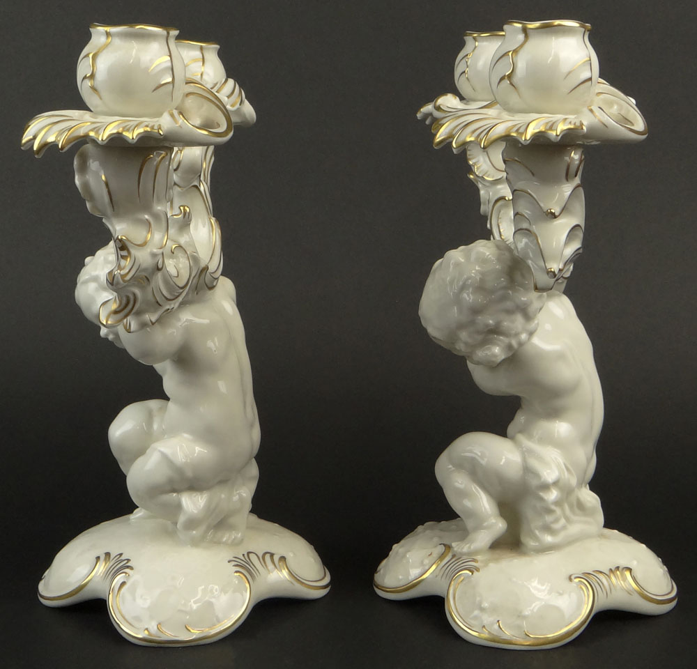 Pair 20th Century Hutschenreuther Selb Figural Two (2) Light Candlesticks
