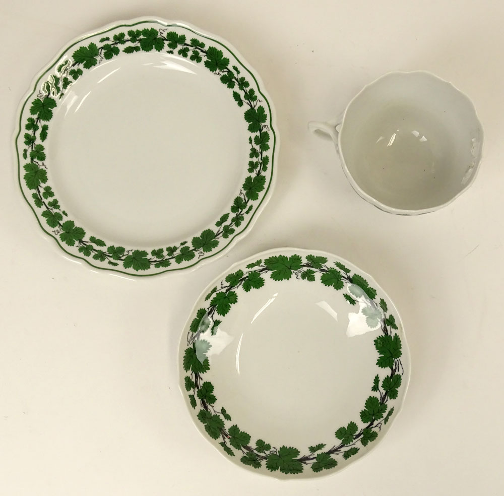 Three (3) Piece Lot Antique Meissen Green Vine Cup, Saucer and Cake Plate Set