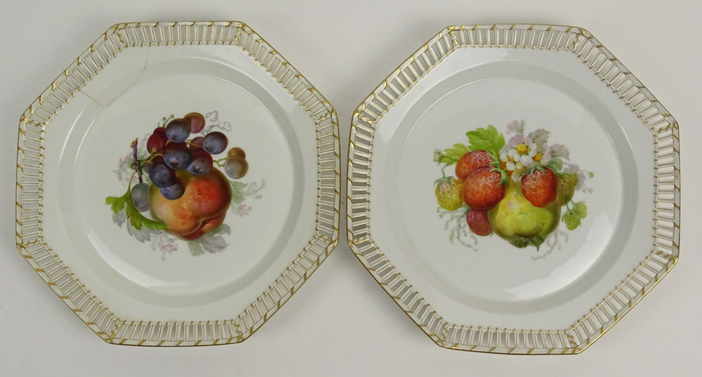 Pair Early 20th Century KPM Hand Painted Reticulated Porcelain Plates