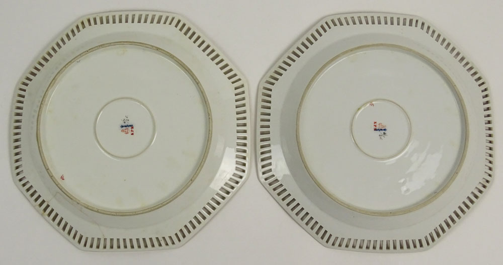 Pair Early 20th Century KPM Hand Painted Reticulated Porcelain Plates