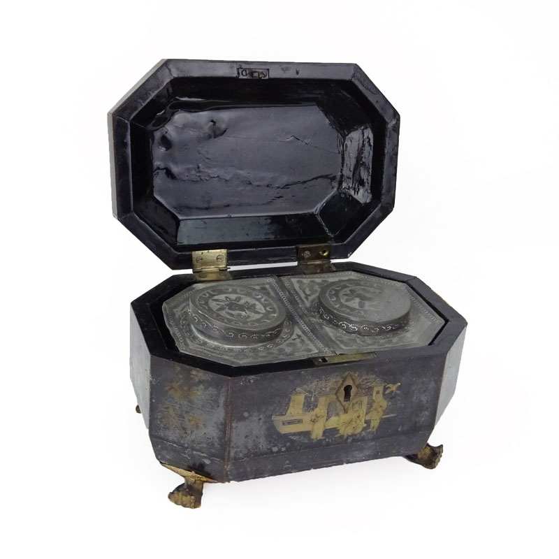 Antique Chinese Lacquered Wood Octagonal Form Tea Caddy