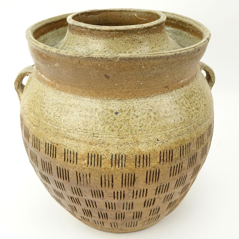 Chinese Warring States Period (475-221) Beige Painted Stoneware Storage Vessel