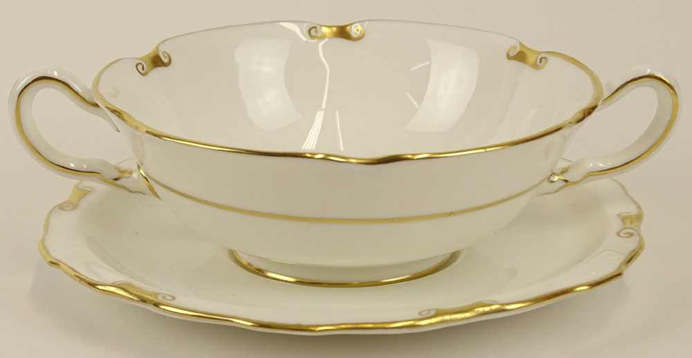 Partial Royal Crown Derby porcelain cream soup set in the "Regency" pattern