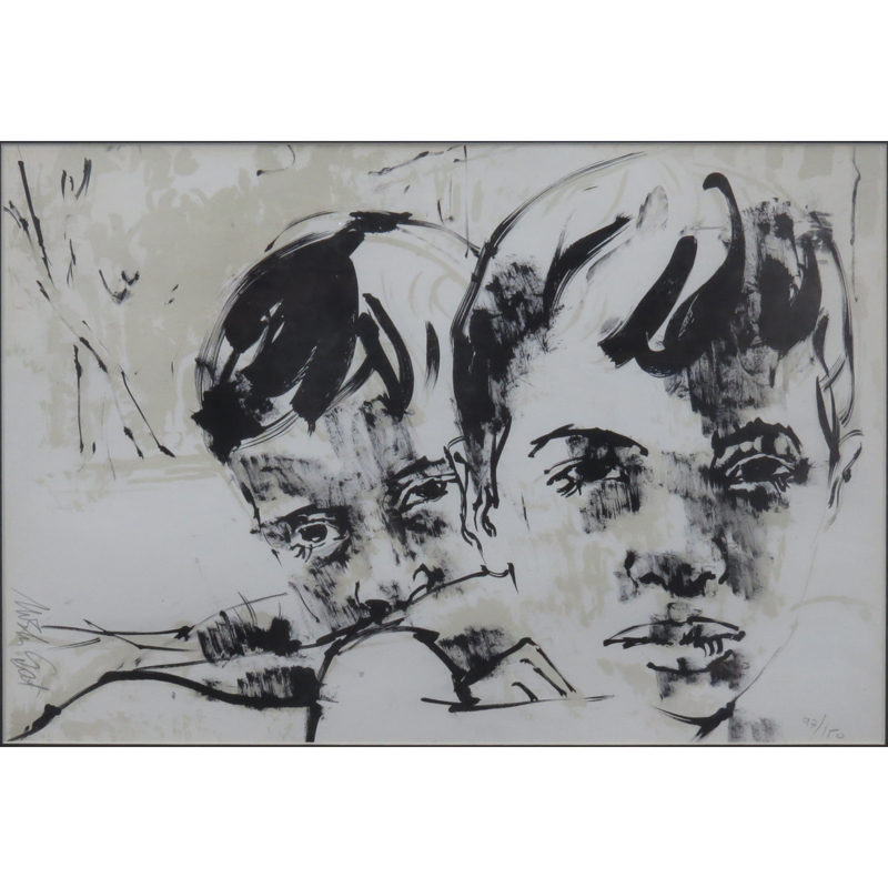 Moshe Gat, Israeli (b. 1935) Lithograph "Two Boys". 