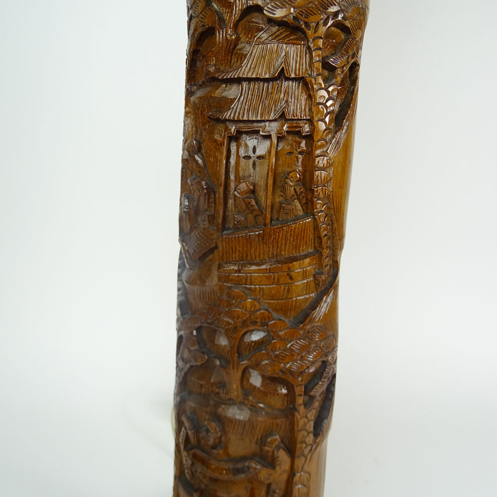 Vintage Chinese Carved Bamboo Lamp