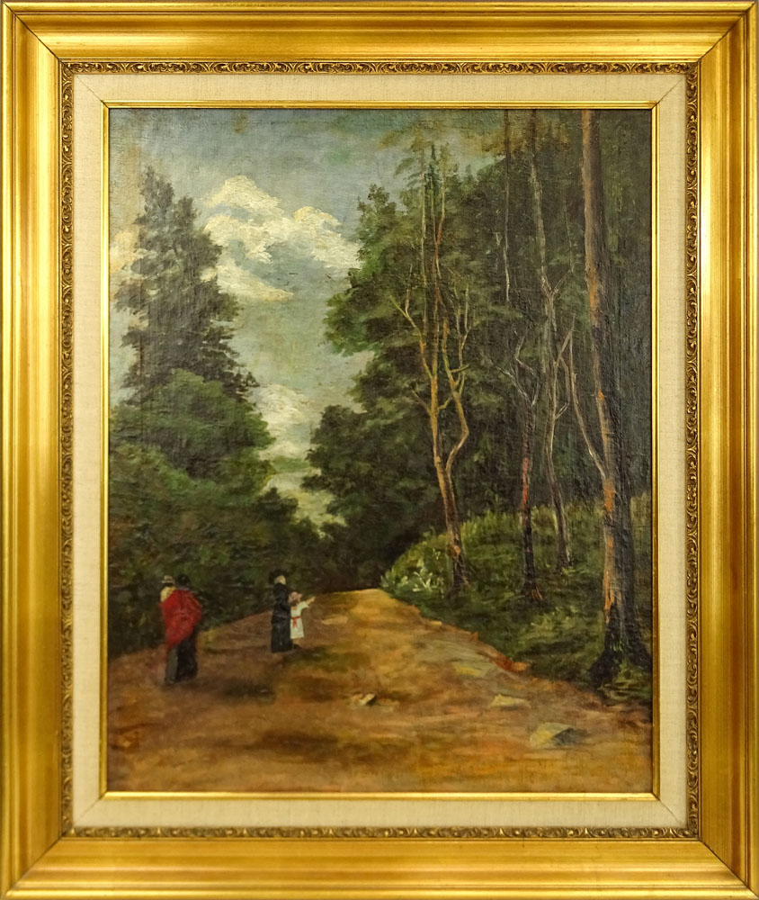 Early 20th Century South American School Oil on Canvas, Figures on a Wooded Lane