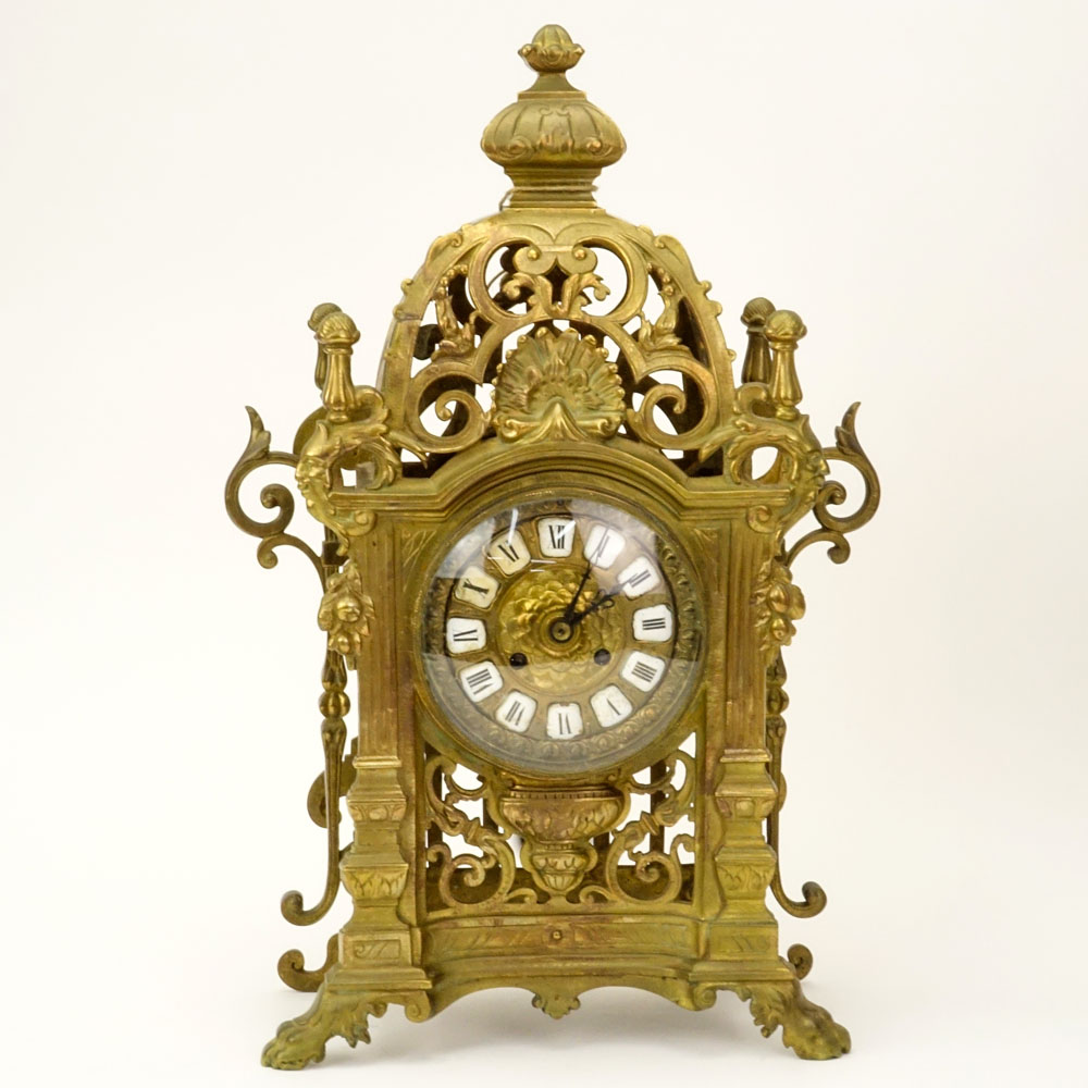 19th Century French Pierced Gilt Bronze Mantle Clock