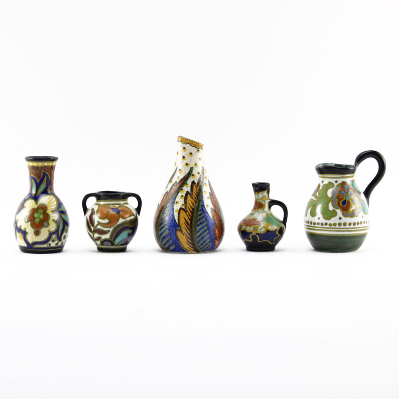 Grouping of Five (5) Gouda Semi-Matte Faience Pottery