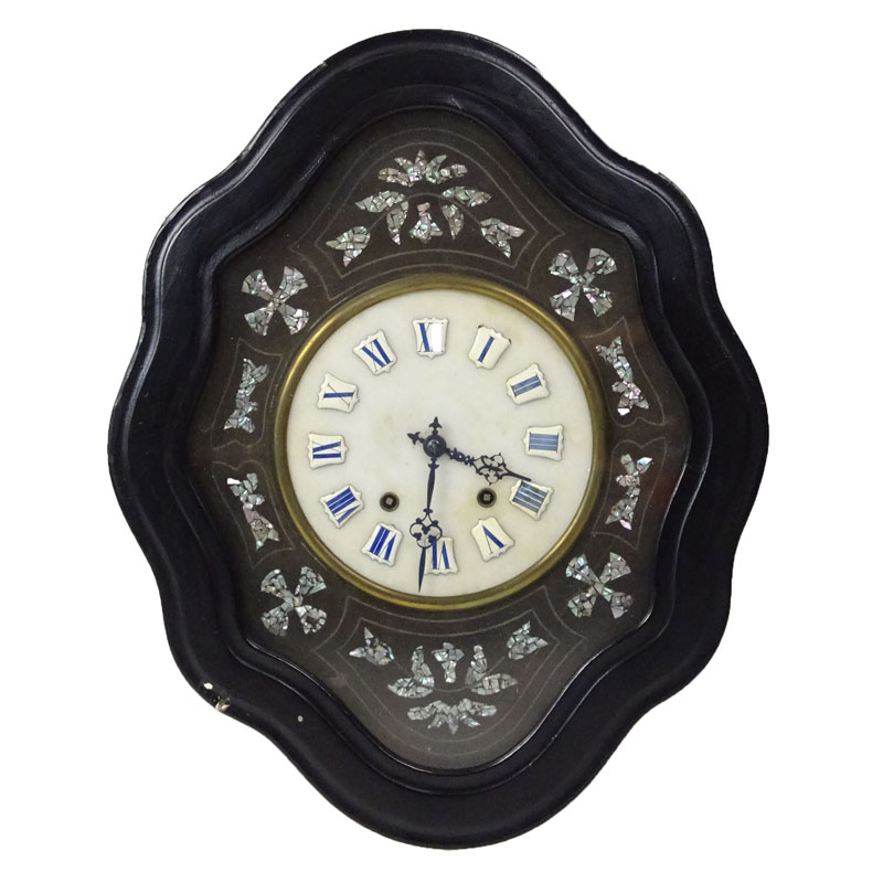 Antique French Mother of Pearl Inlaid Wall Clock