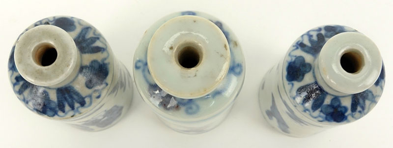 Three (3) 19th Century Chinese Blue and White Porcelain Snuff Bottles