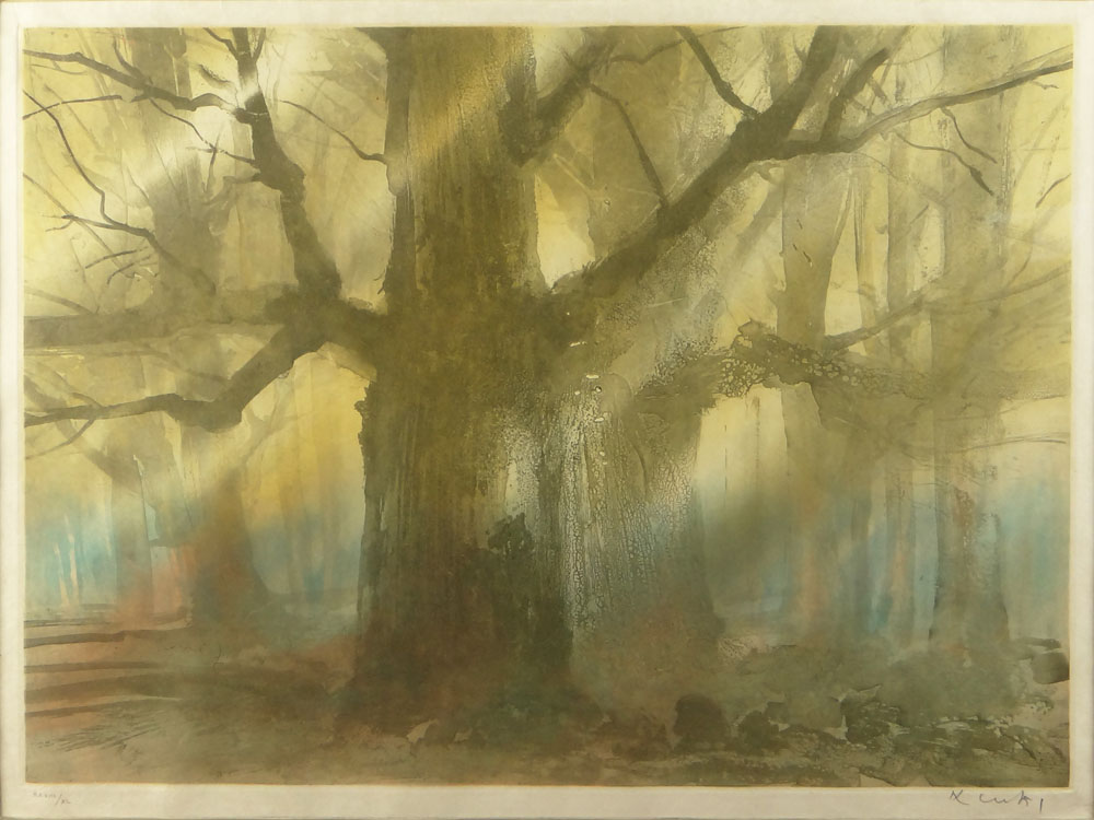 20th Century Color Etching, Forest Scene