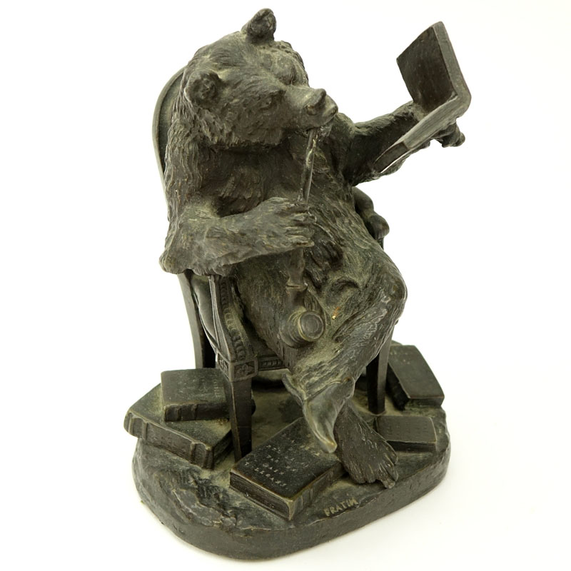 Christophe Fratin, French (1801-1864) Bronze Sculpture, Bear Smoking Pipe