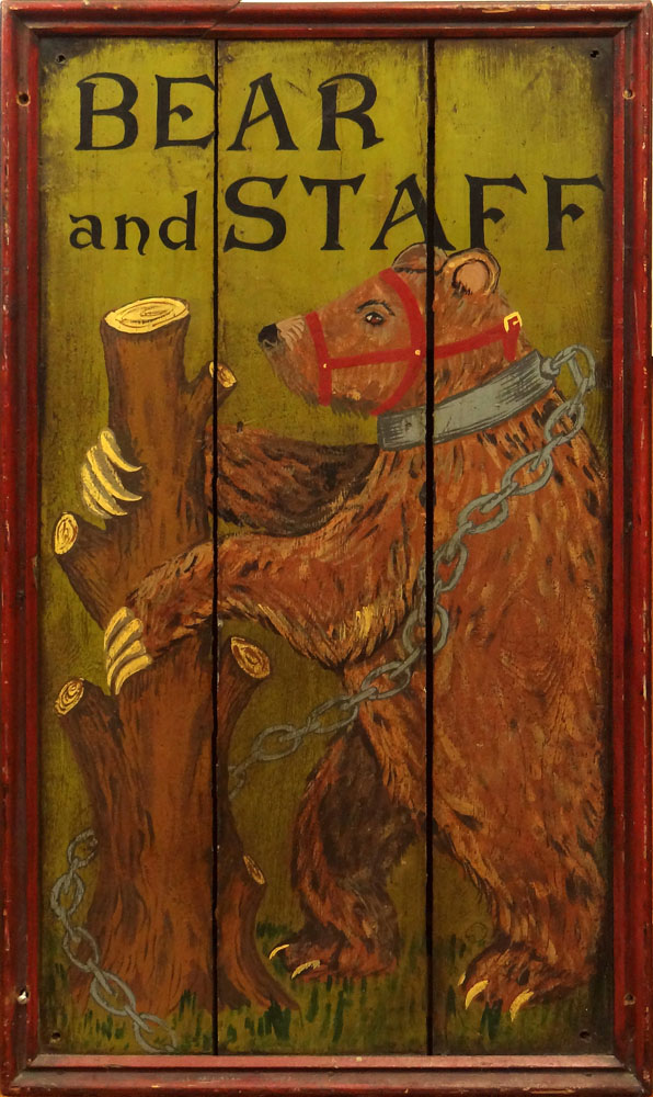 19/20th Century Painted Wood Pub Sign "Bear and Staff"