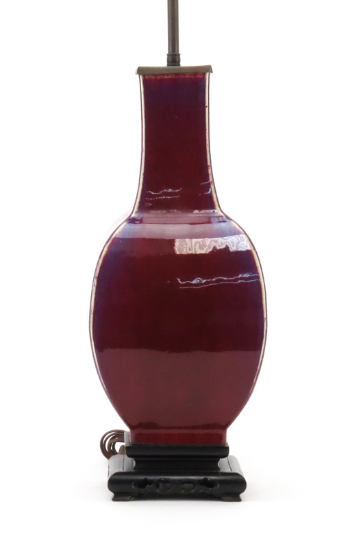 19/20th Century Chinese Sang de Beouf Flambé Glazed Porcelain Vase Mounted as Lamp
