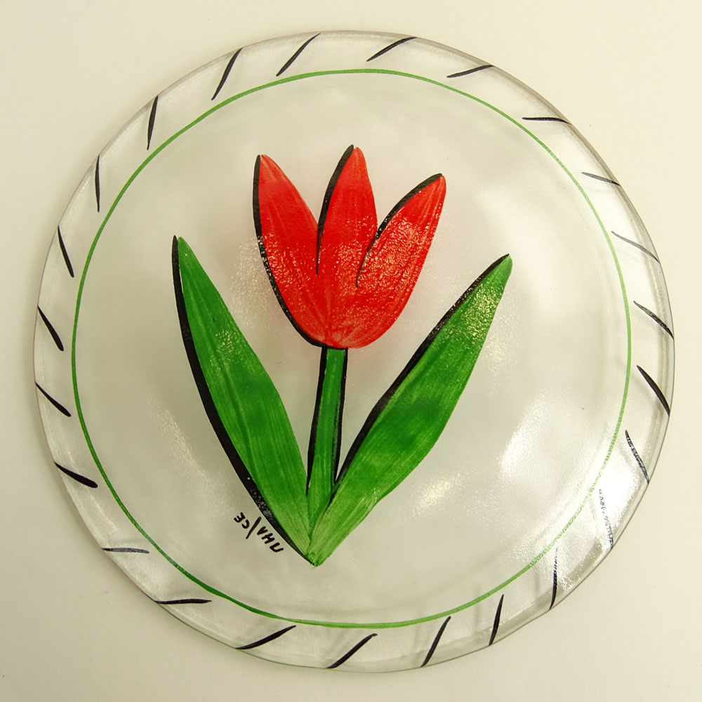 Set of Sixteen (16) Hand painted Glass Plates