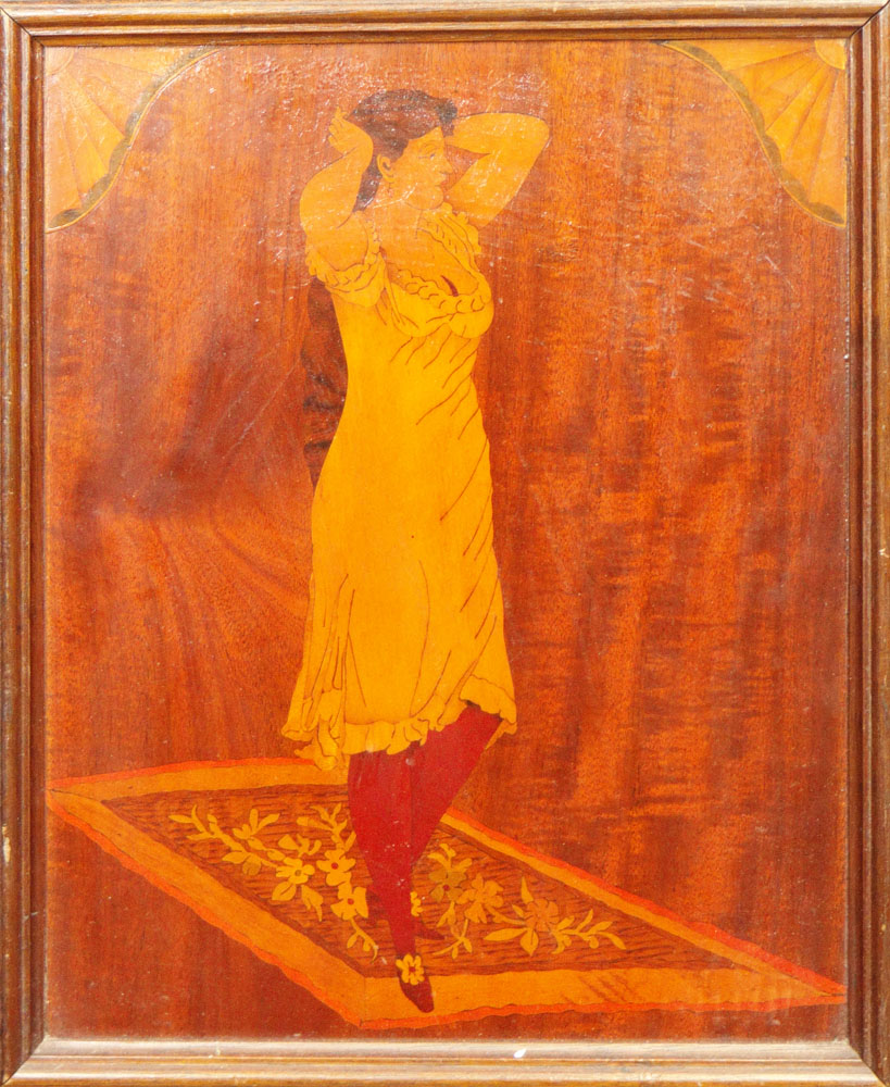 Marquetry Inlay Mixed Wood Panel in the style of Emile Gallé, French (1846-1904)