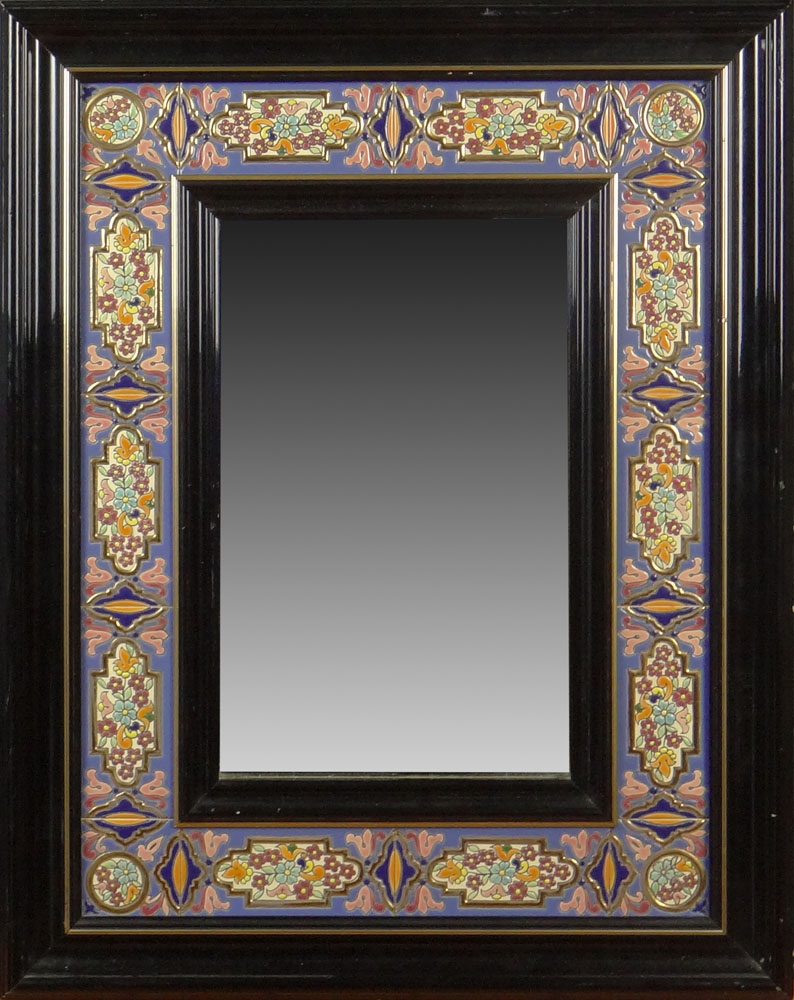 Modern Longwy Style Pottery Framed Mirror