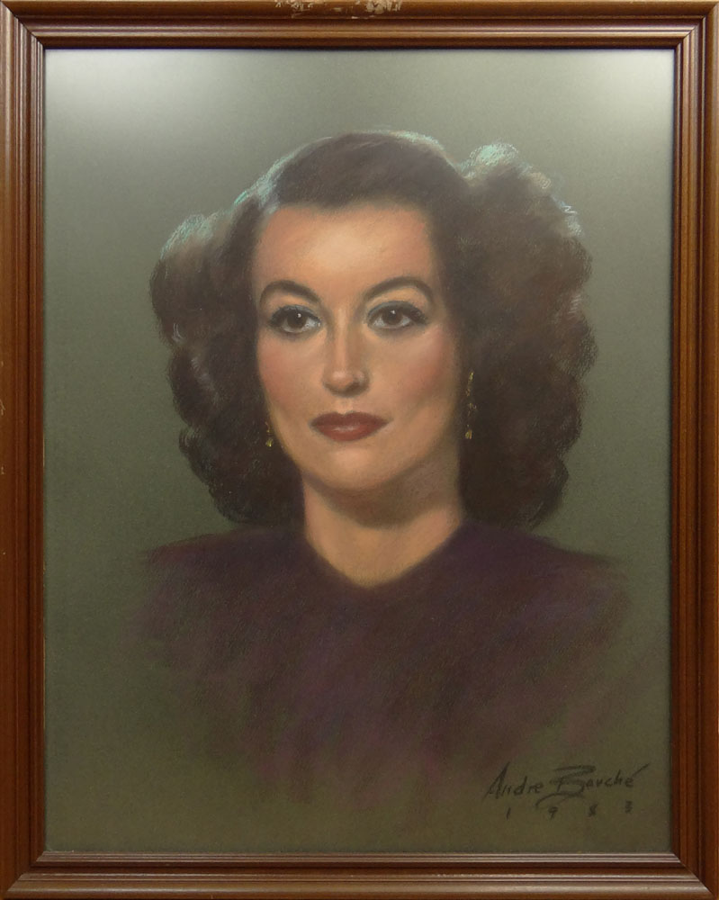 Andre Bouche, American  (1928 - 1989) Pastel on Paper "Joan Crawford" Signed Lower Right Andre Bouche 1983