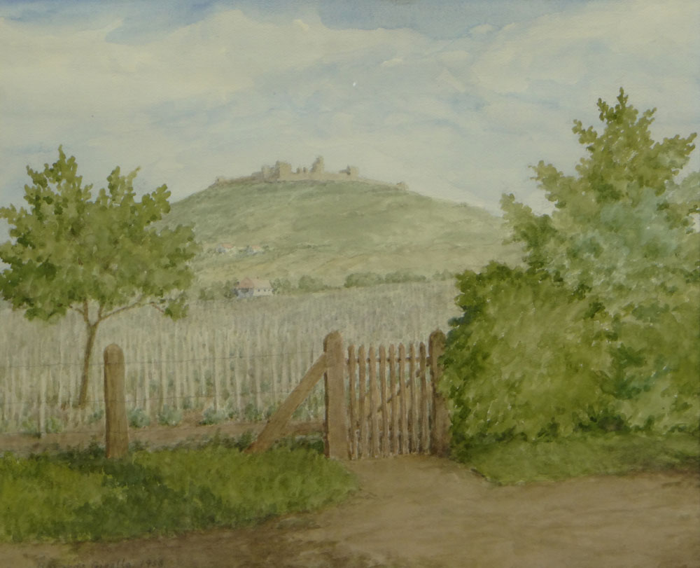 Reissmann Barabas Gizella Hungarian (1893-1985) Watercolor "Fortress on the Hill" Circa 1958