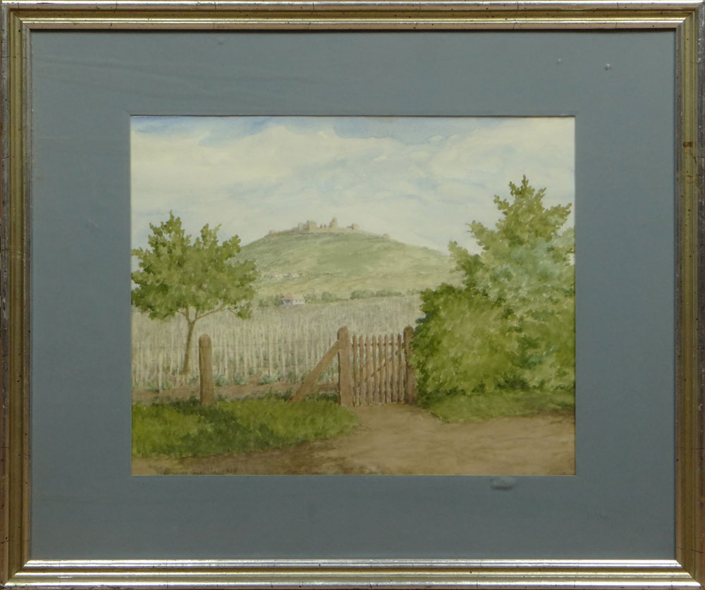 Reissmann Barabas Gizella Hungarian (1893-1985) Watercolor "Fortress on the Hill" Circa 1958