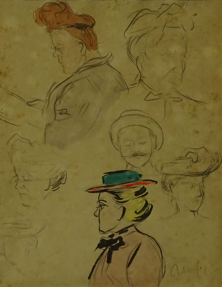 Jean Constant Raymond Renefer, French (1879-1957) Pencil and watercolor "Study" Signed lower right