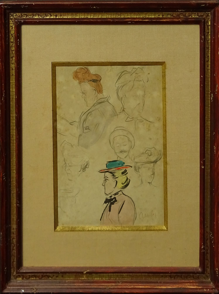 Jean Constant Raymond Renefer, French (1879-1957) Pencil and watercolor "Study" Signed lower right