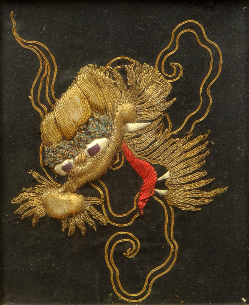 20th Century or Earlier Tibetan Dragon Embroidery, Framed