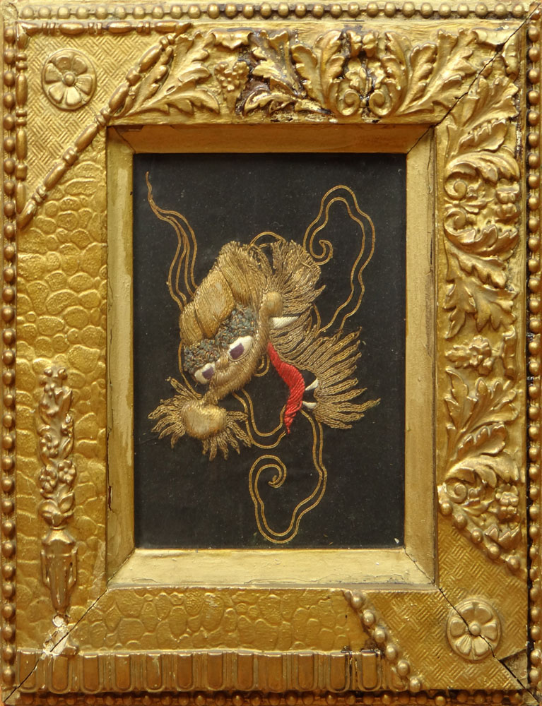 20th Century or Earlier Tibetan Dragon Embroidery, Framed