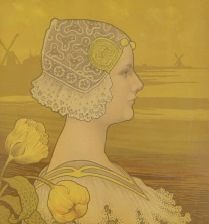 Paul Berthon French (1872-1909) Lithograph "Sa tres gracieuse majeste la Reine Wilhelmine" Circa 1901