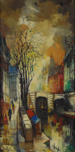 Mid 20th Century Paris School Street and Canal Scene